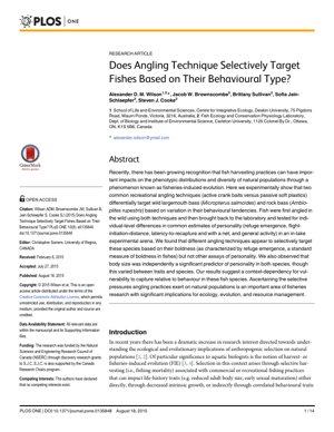 PDF Document Cover - Does Angling Technique Selectively Target Fishes Based on Their Behavioural Type? | Research Analysis