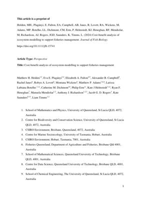 PDF Document Cover - Cost-Benefit Analysis of Ecosystem Modeling for Fisheries Management