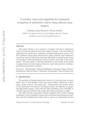 PDF Document Cover - A Machine Vision Meta-Algorithm for Automated Recognition of Underwater Objects Using Sidescan Sonar Imagery