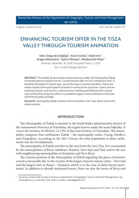 PDF Document Cover - Enhancing Tourism Offer in the Tisza Valley through Tourism Animation: A Case Study of Žabalj Municipality